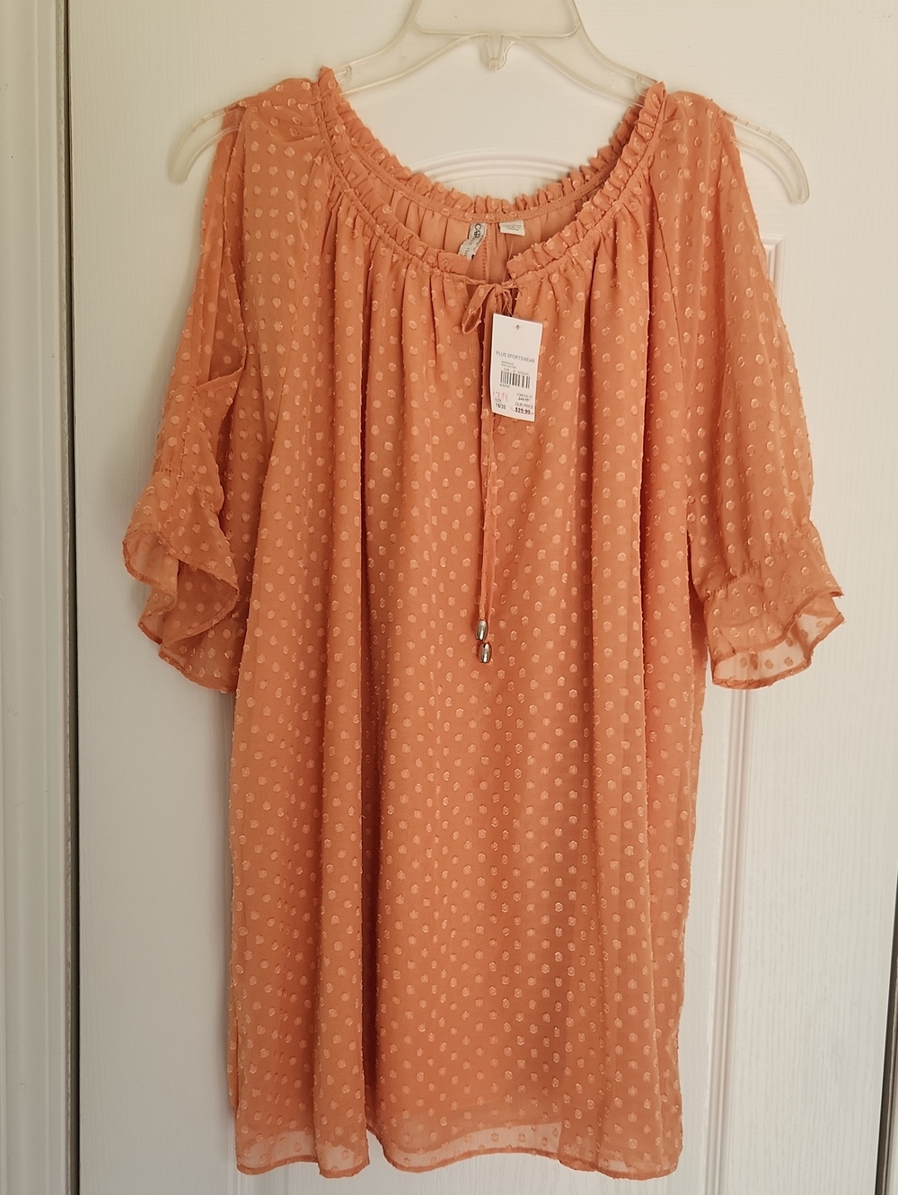 Cato Peach Dot Cold-Shoulder Tunic Top